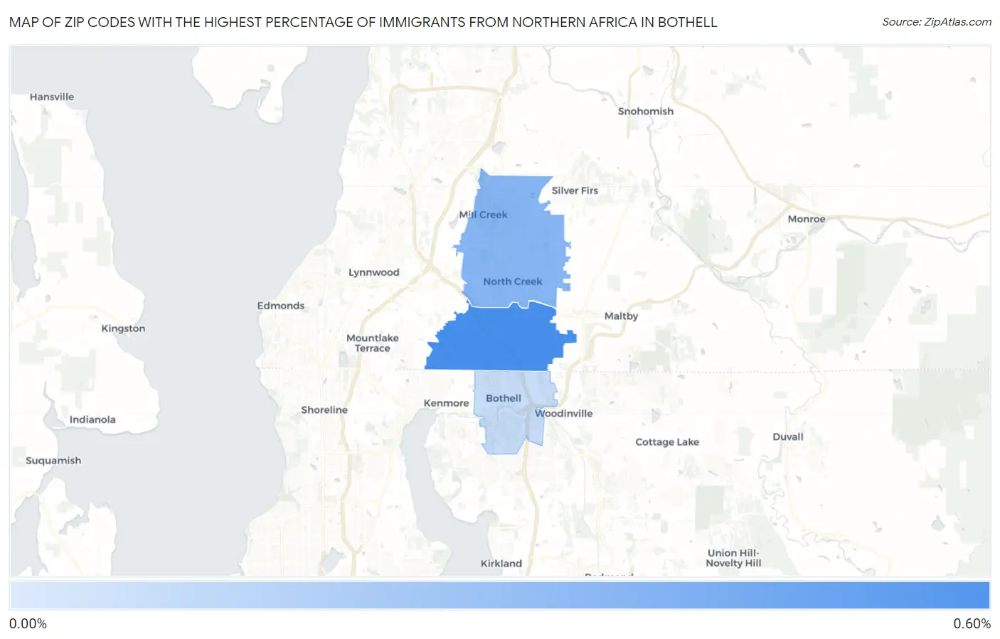 Zip Codes with the Highest Percentage of Immigrants from Northern Africa in Bothell Map