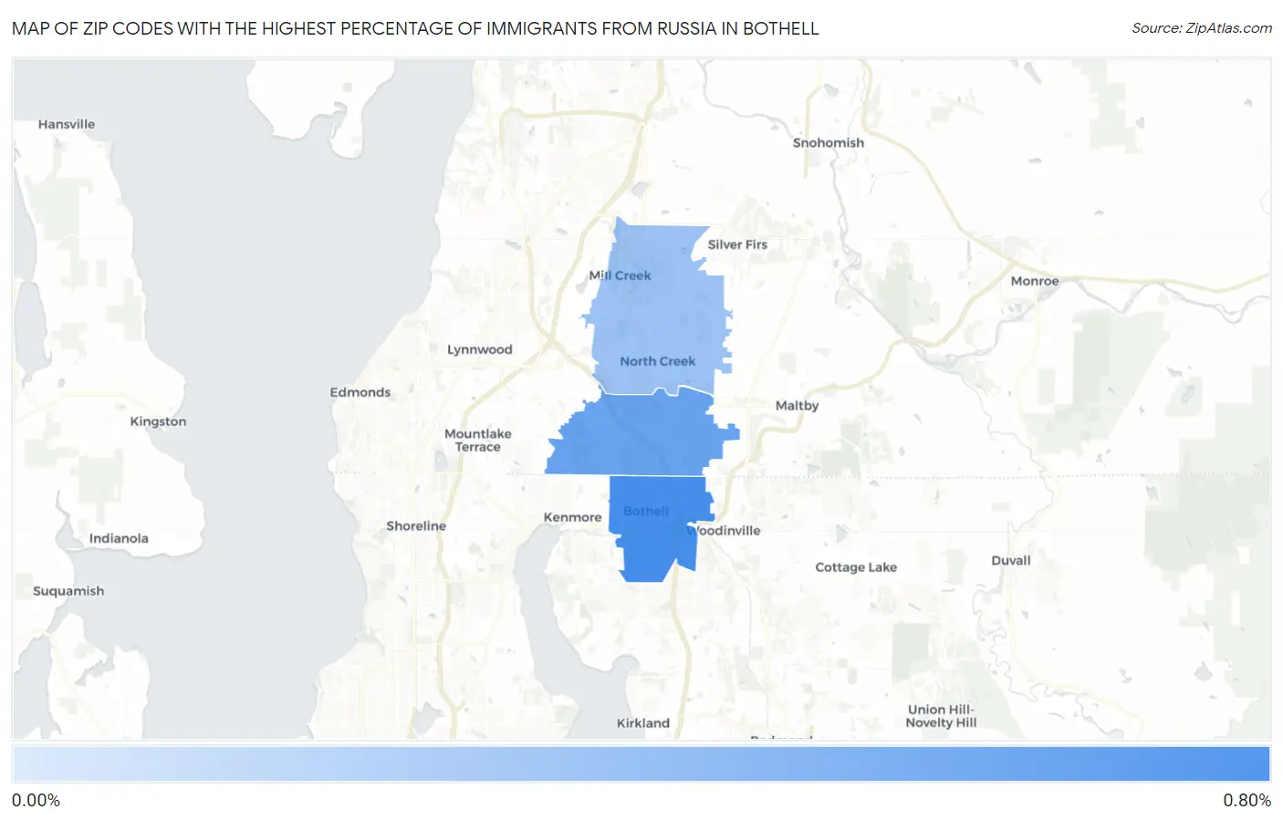 Zip Codes with the Highest Percentage of Immigrants from Russia in Bothell Map