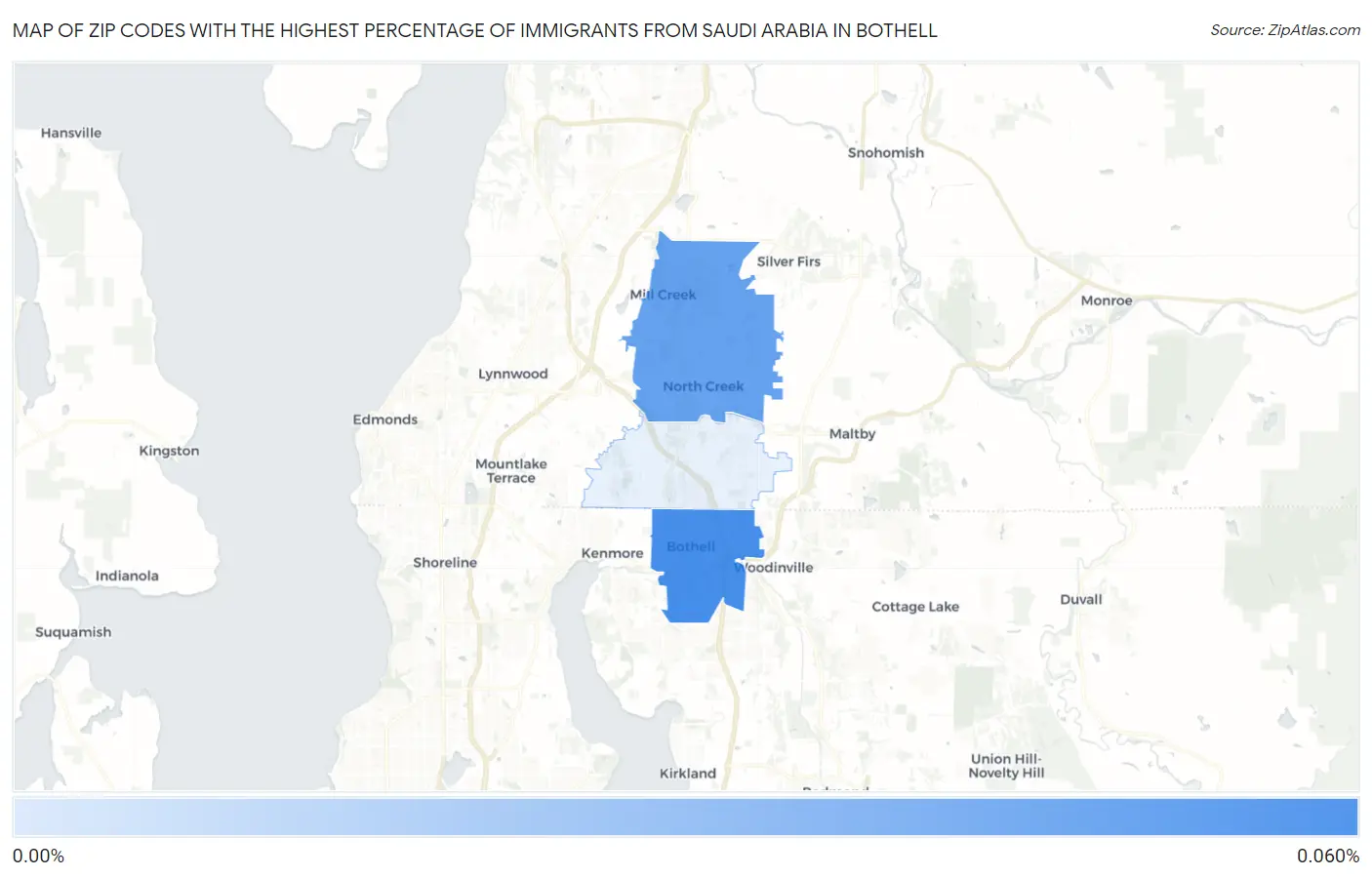 Zip Codes with the Highest Percentage of Immigrants from Saudi Arabia in Bothell Map