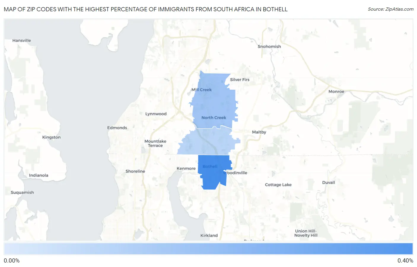Zip Codes with the Highest Percentage of Immigrants from South Africa in Bothell Map