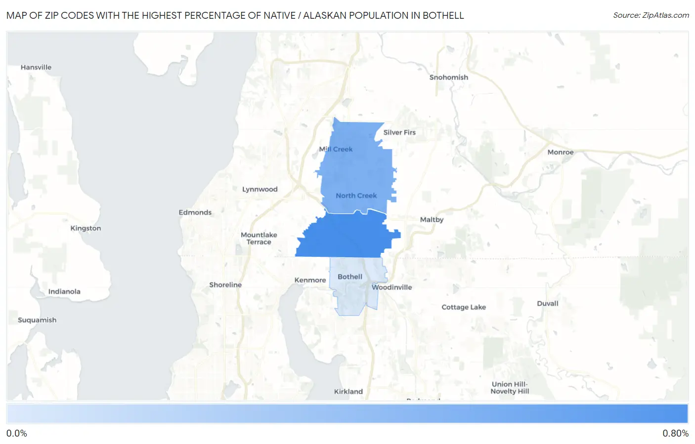 Zip Codes with the Highest Percentage of Native / Alaskan Population in Bothell Map