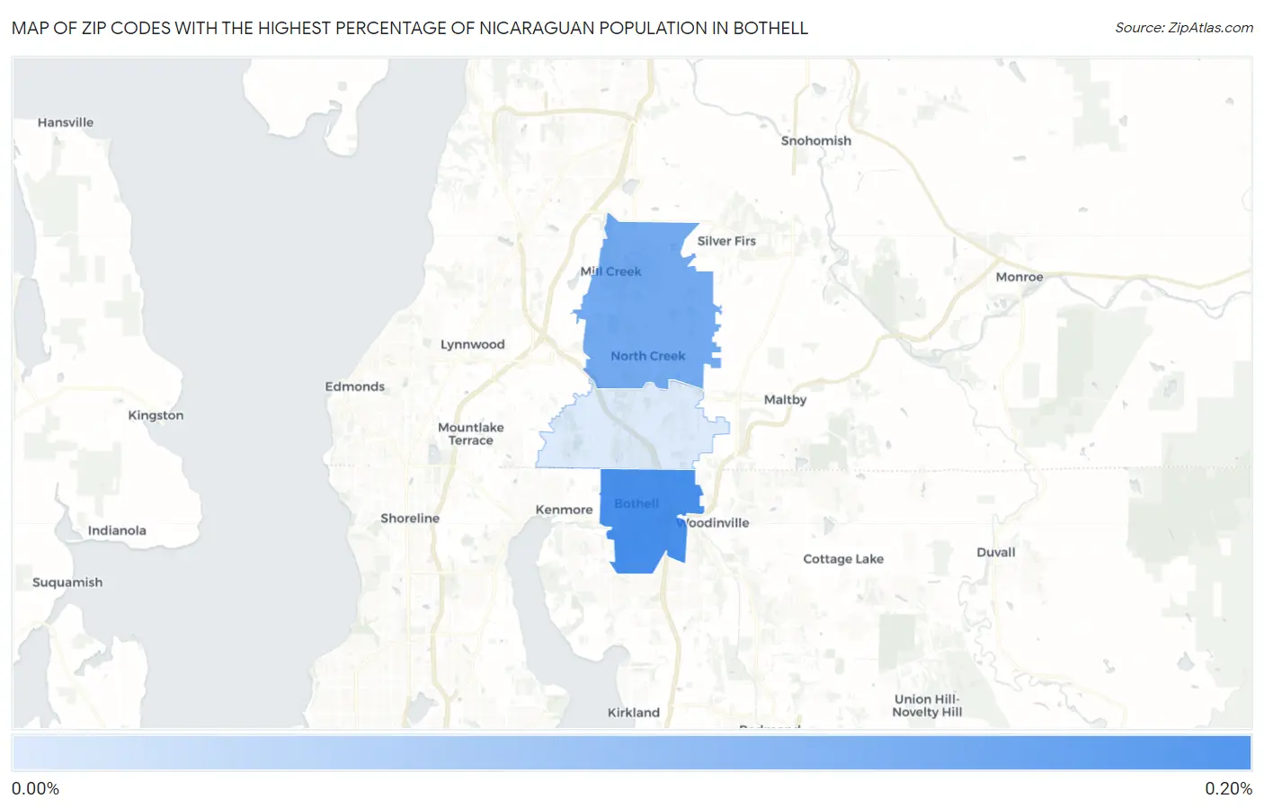 Zip Codes with the Highest Percentage of Nicaraguan Population in Bothell Map