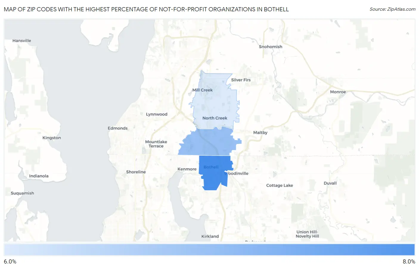Zip Codes with the Highest Percentage of Not-for-profit Organizations in Bothell Map