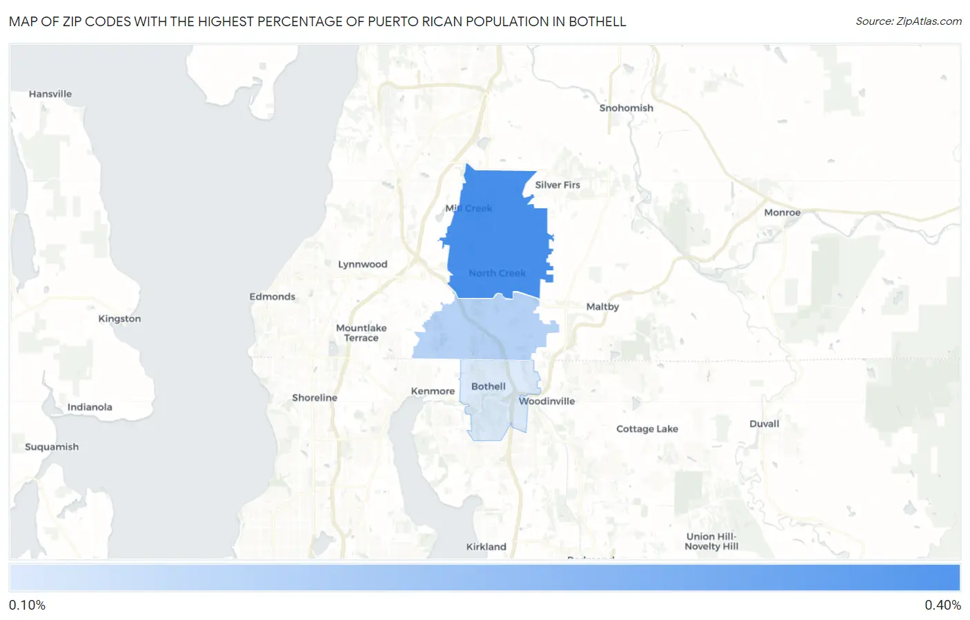 Zip Codes with the Highest Percentage of Puerto Rican Population in Bothell Map