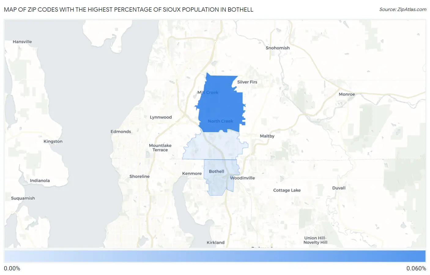 Zip Codes with the Highest Percentage of Sioux Population in Bothell Map
