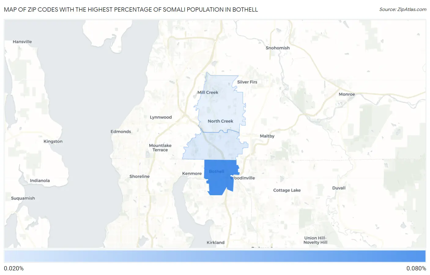 Zip Codes with the Highest Percentage of Somali Population in Bothell Map