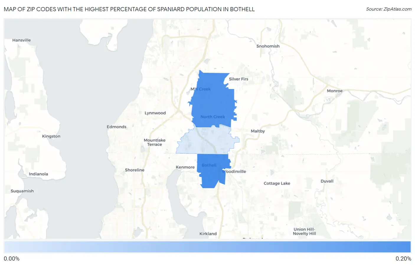 Zip Codes with the Highest Percentage of Spaniard Population in Bothell Map