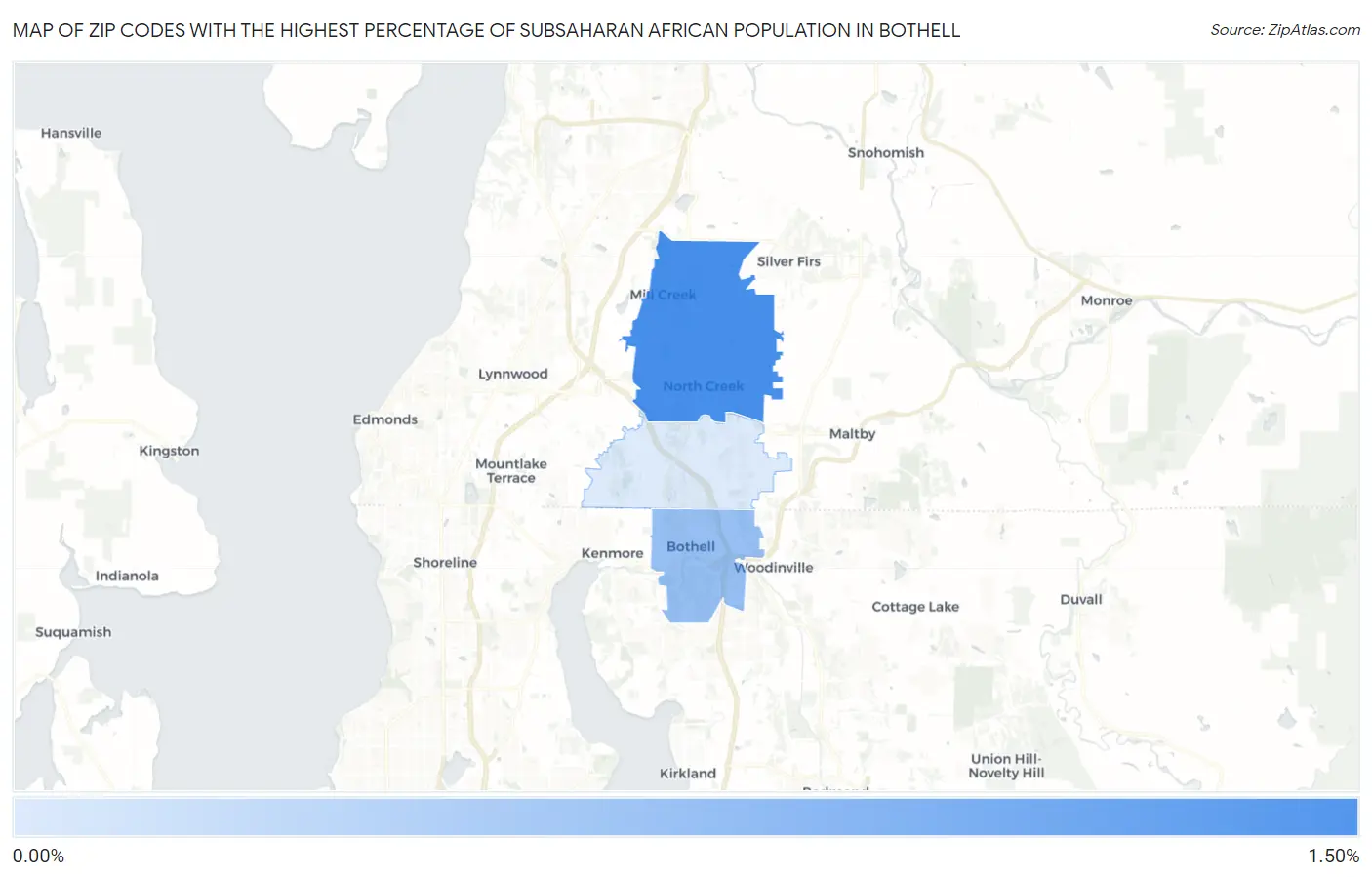 Zip Codes with the Highest Percentage of Subsaharan African Population in Bothell Map