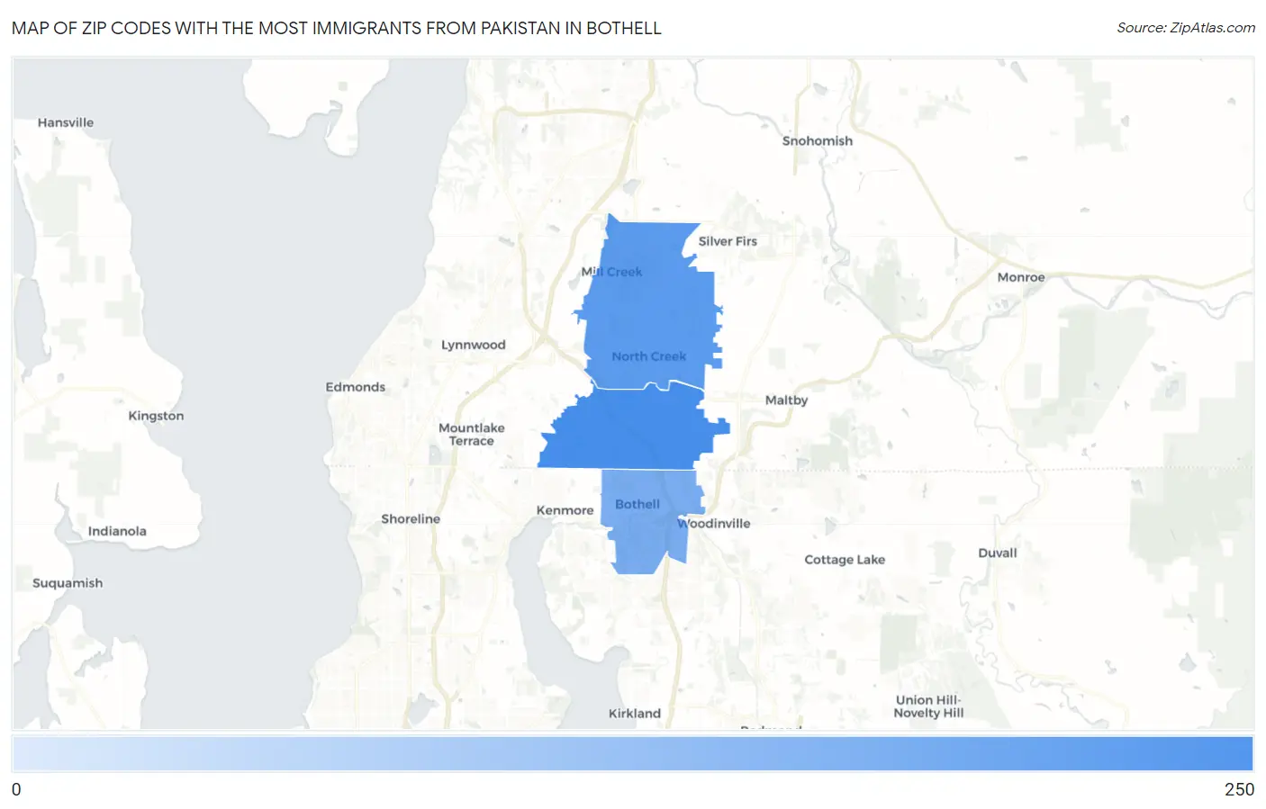 Zip Codes with the Most Immigrants from Pakistan in Bothell Map