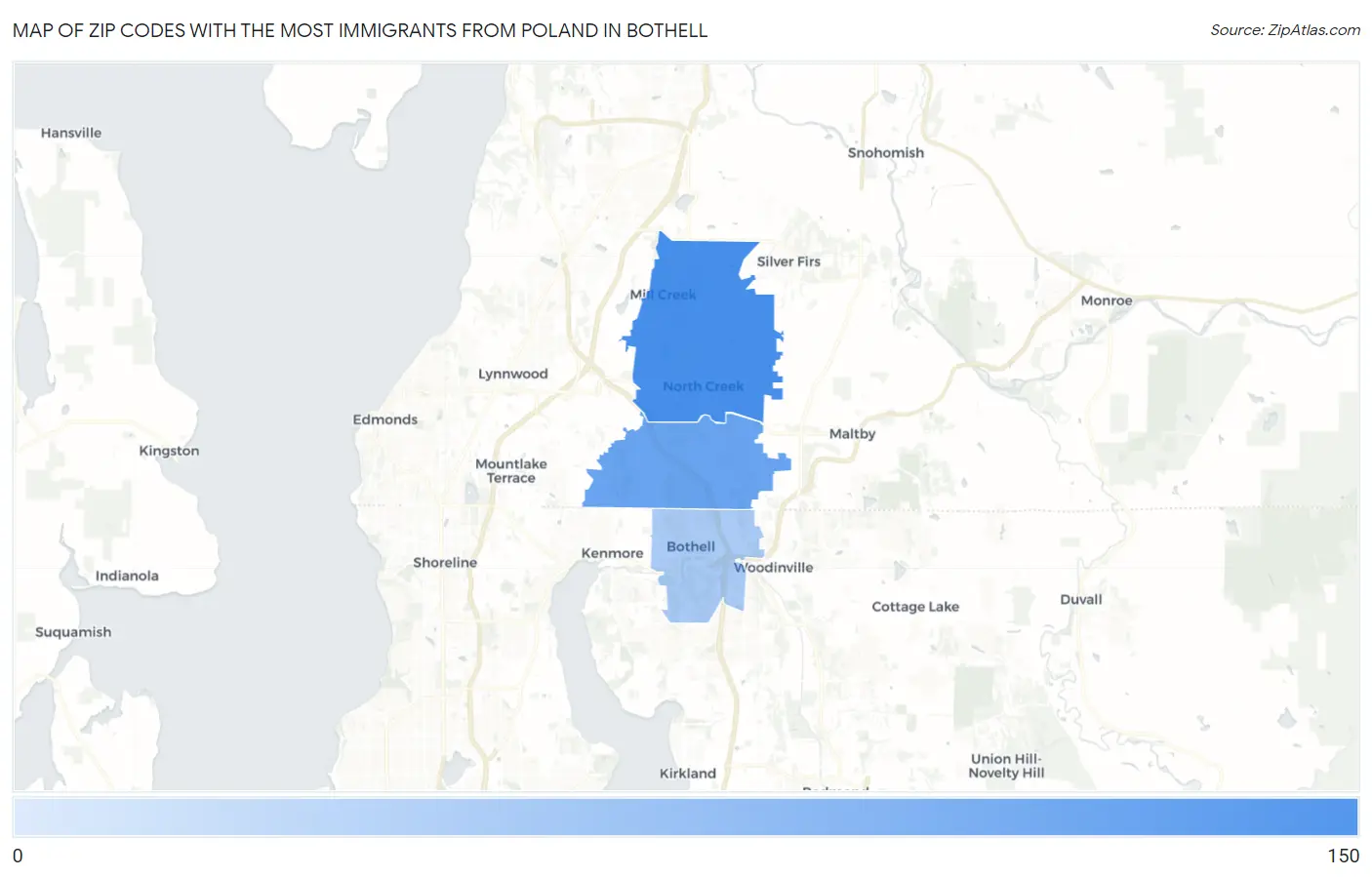 Zip Codes with the Most Immigrants from Poland in Bothell Map