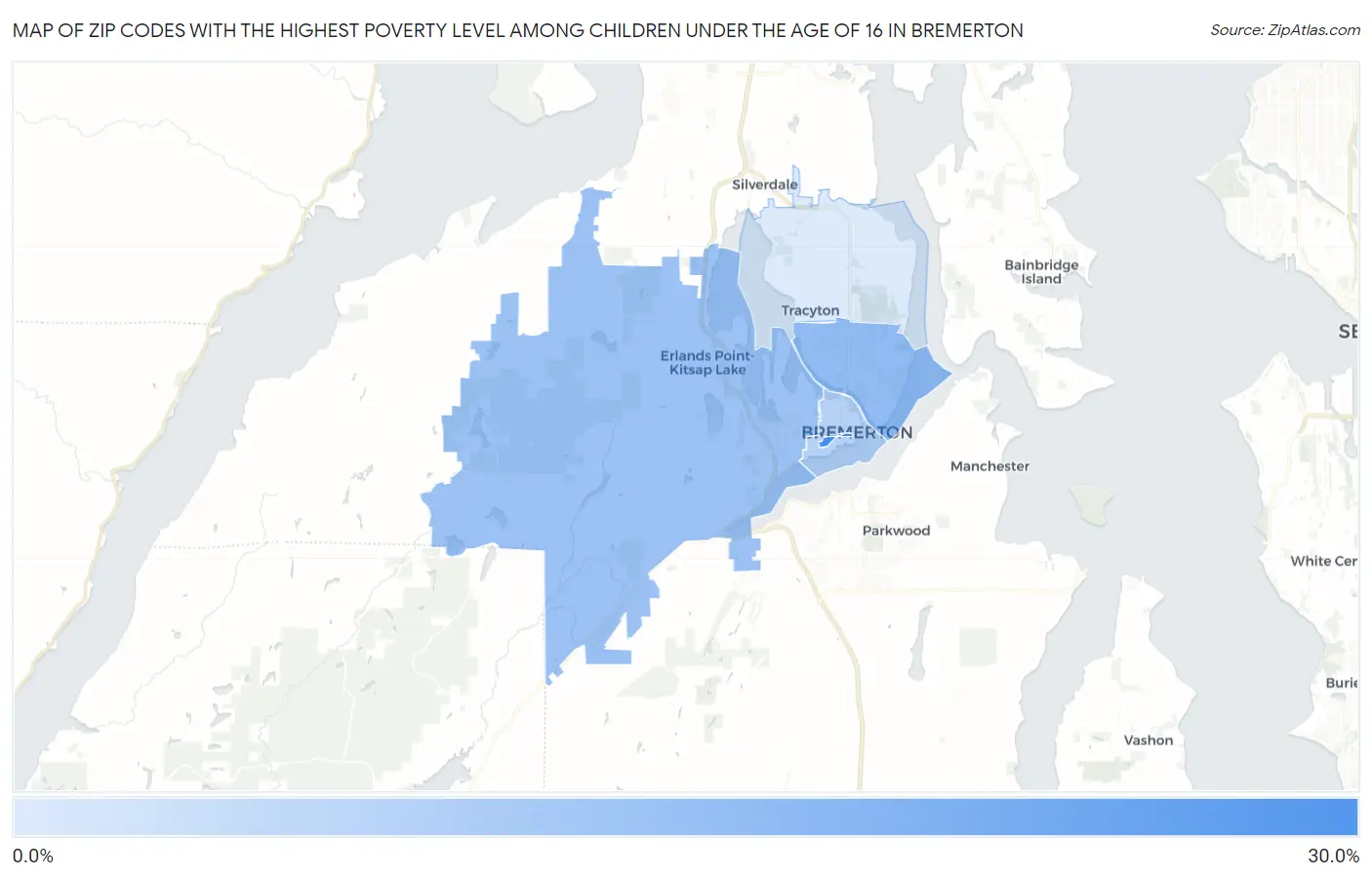 Zip Codes with the Highest Poverty Level Among Children Under the Age of 16 in Bremerton Map
