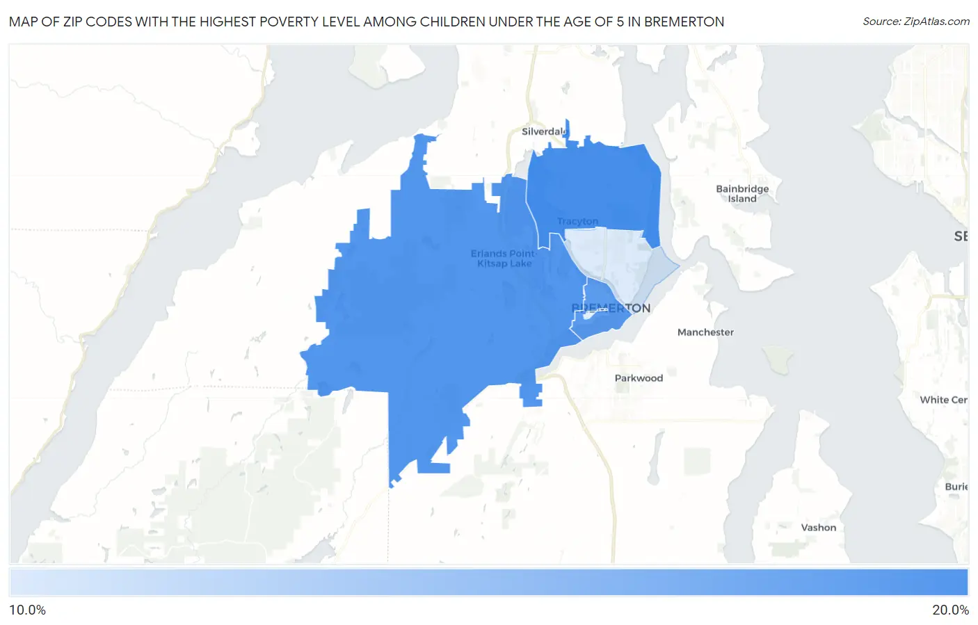 Zip Codes with the Highest Poverty Level Among Children Under the Age of 5 in Bremerton Map