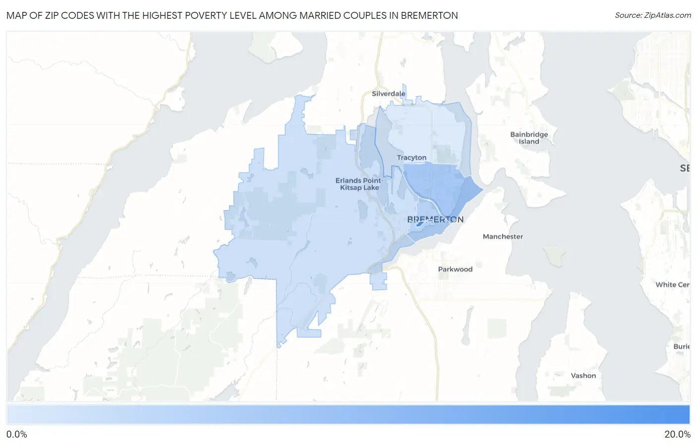 Zip Codes with the Highest Poverty Level Among Married Couples in Bremerton Map