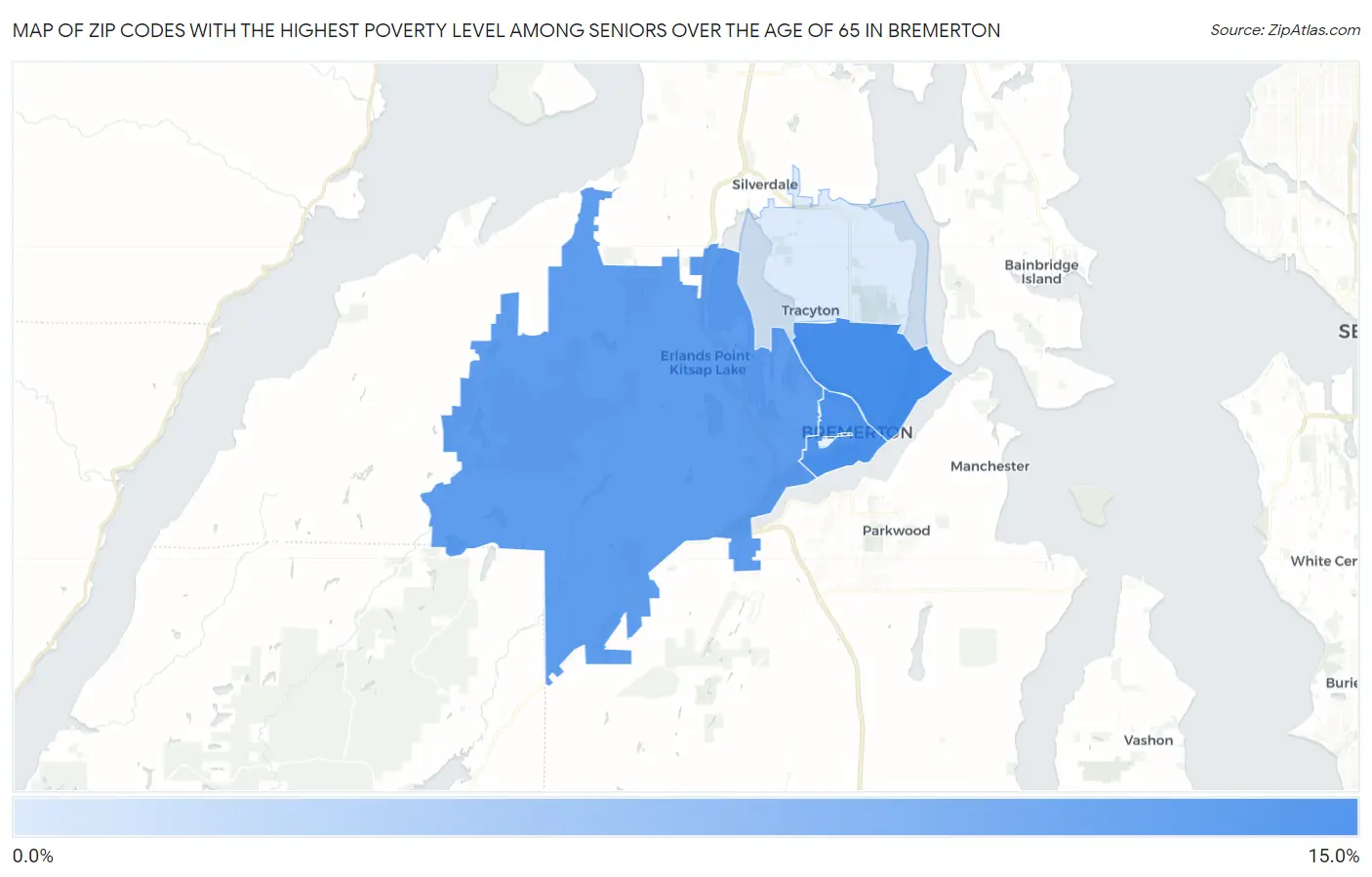 Zip Codes with the Highest Poverty Level Among Seniors Over the Age of 65 in Bremerton Map
