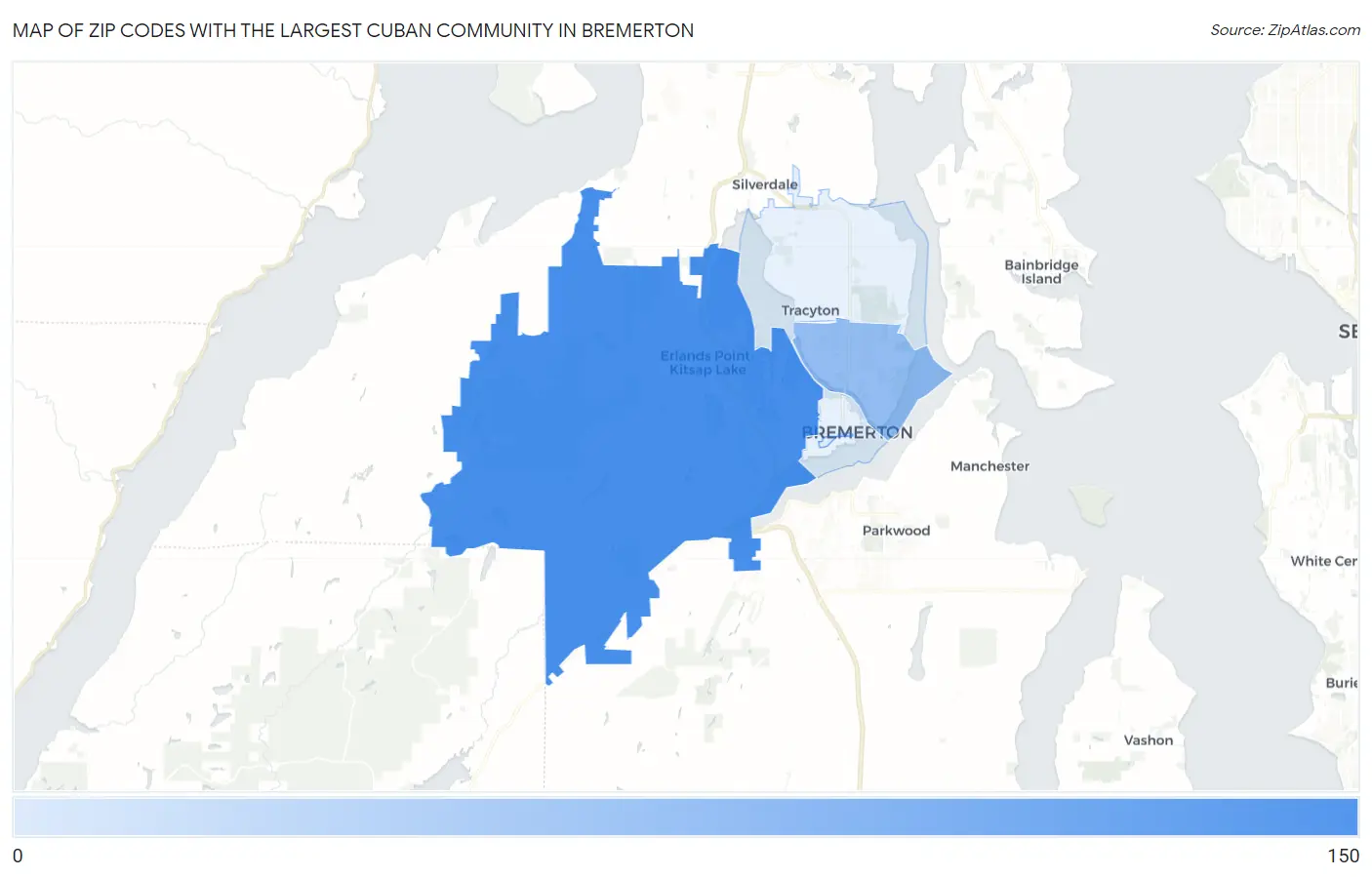 Zip Codes with the Largest Cuban Community in Bremerton Map