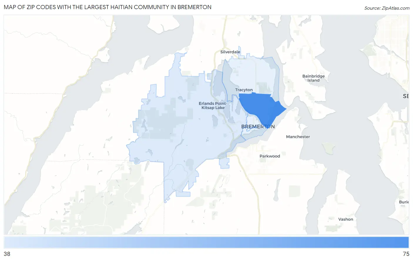 Zip Codes with the Largest Haitian Community in Bremerton Map