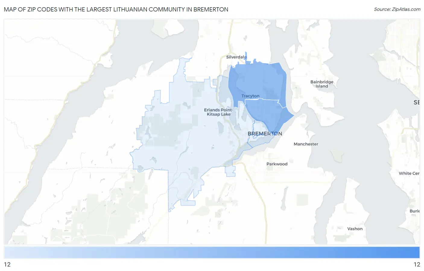 Zip Codes with the Largest Lithuanian Community in Bremerton Map