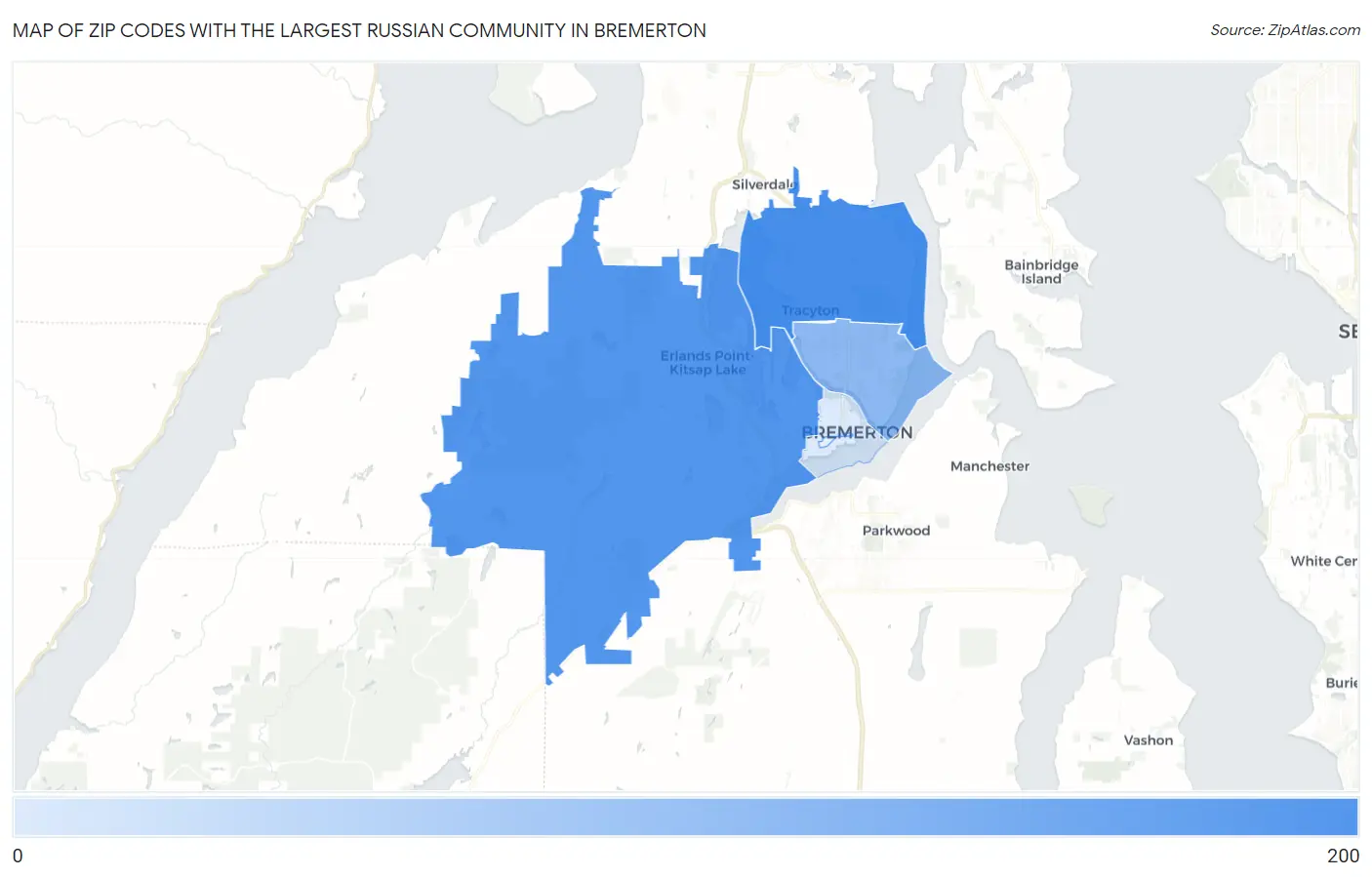 Zip Codes with the Largest Russian Community in Bremerton Map
