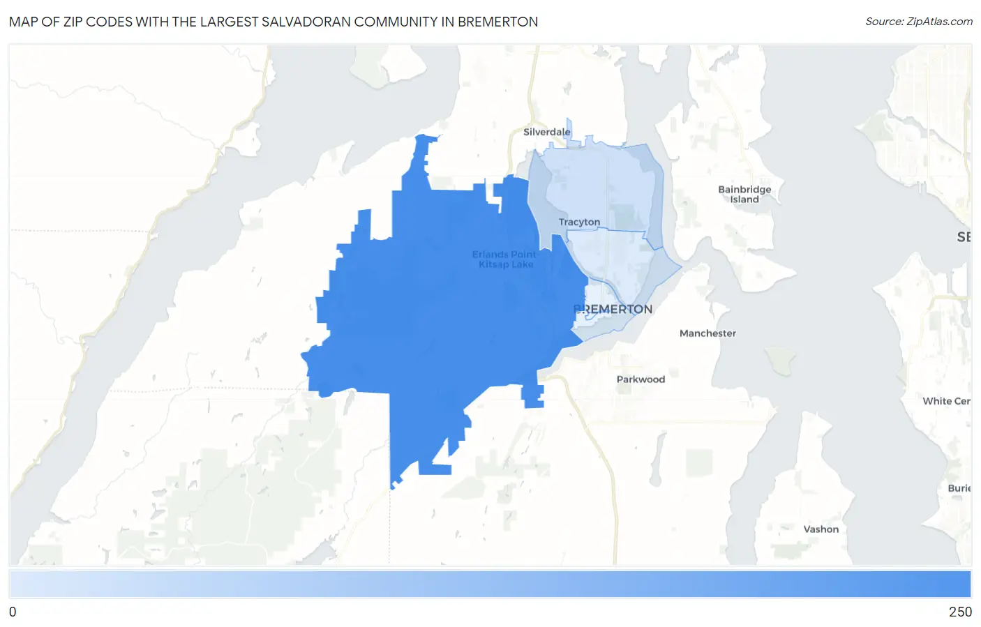 Zip Codes with the Largest Salvadoran Community in Bremerton Map