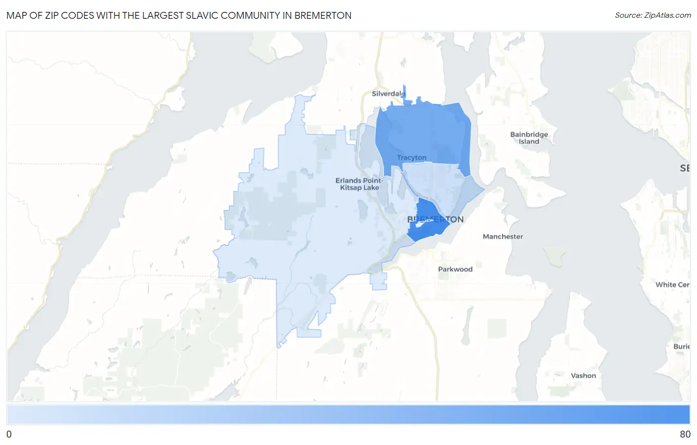 Zip Codes with the Largest Slavic Community in Bremerton Map