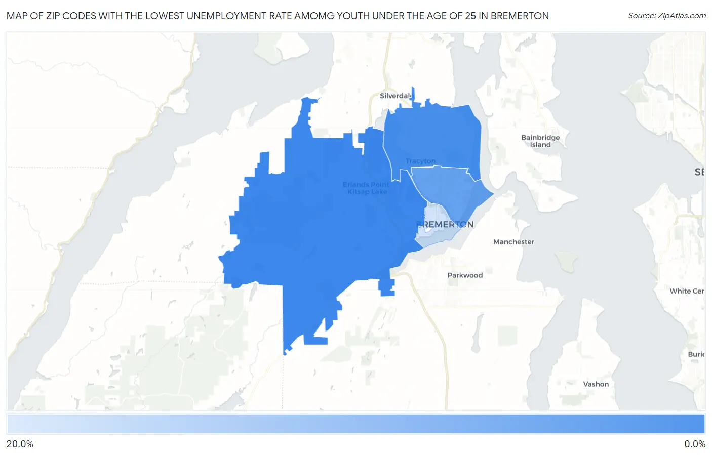 Zip Codes with the Lowest Unemployment Rate Amomg Youth Under the Age of 25 in Bremerton Map