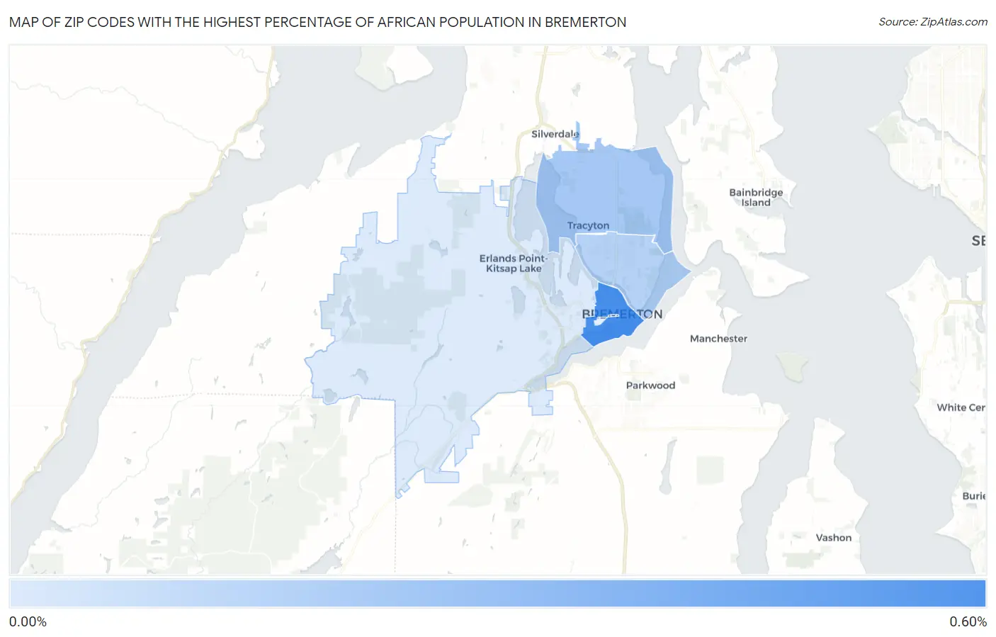 Zip Codes with the Highest Percentage of African Population in Bremerton Map