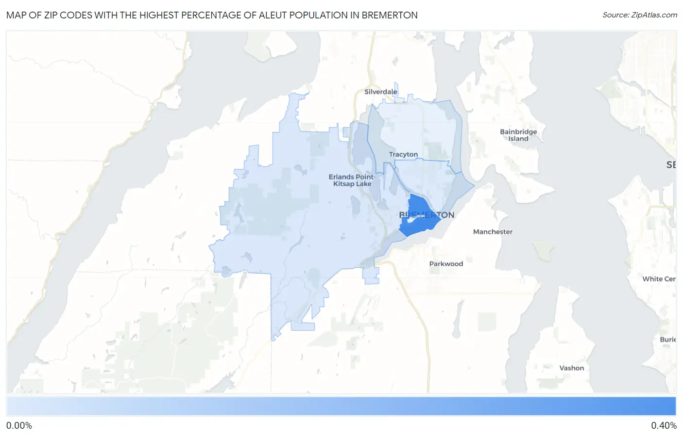 Zip Codes with the Highest Percentage of Aleut Population in Bremerton Map