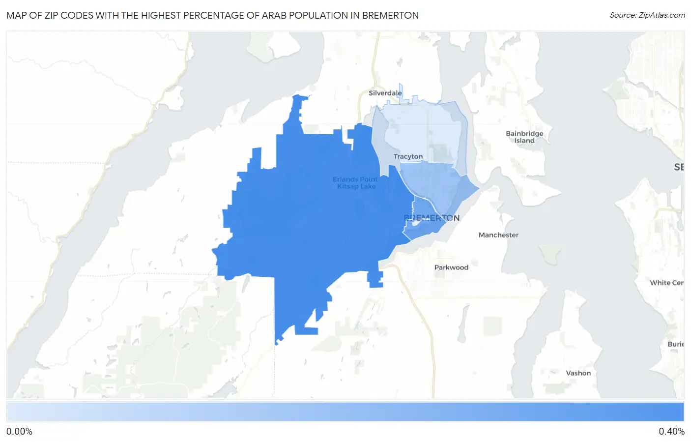 Zip Codes with the Highest Percentage of Arab Population in Bremerton Map