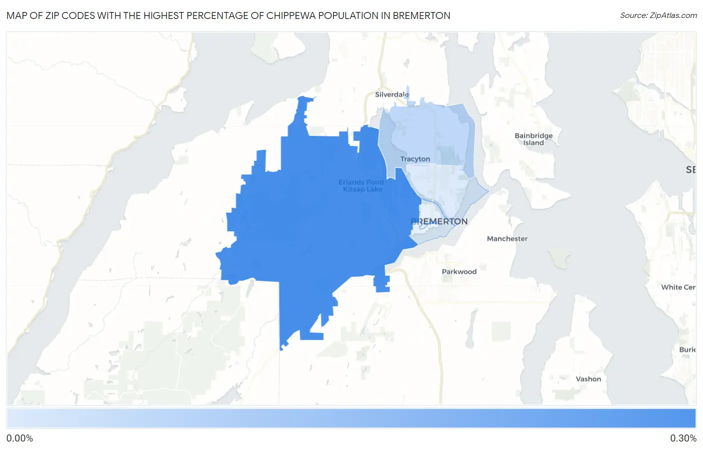 Zip Codes with the Highest Percentage of Chippewa Population in Bremerton Map