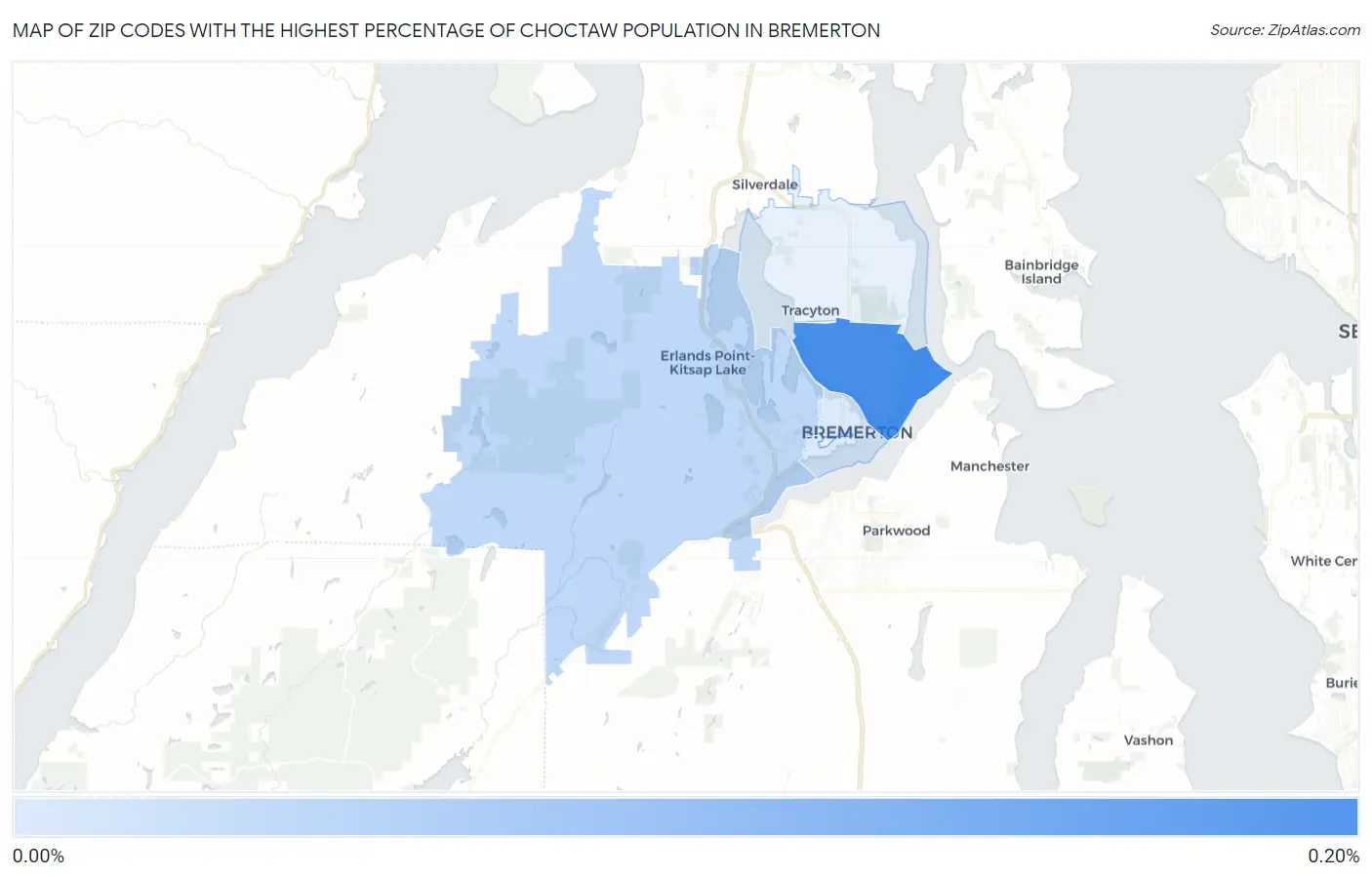 Zip Codes with the Highest Percentage of Choctaw Population in Bremerton Map