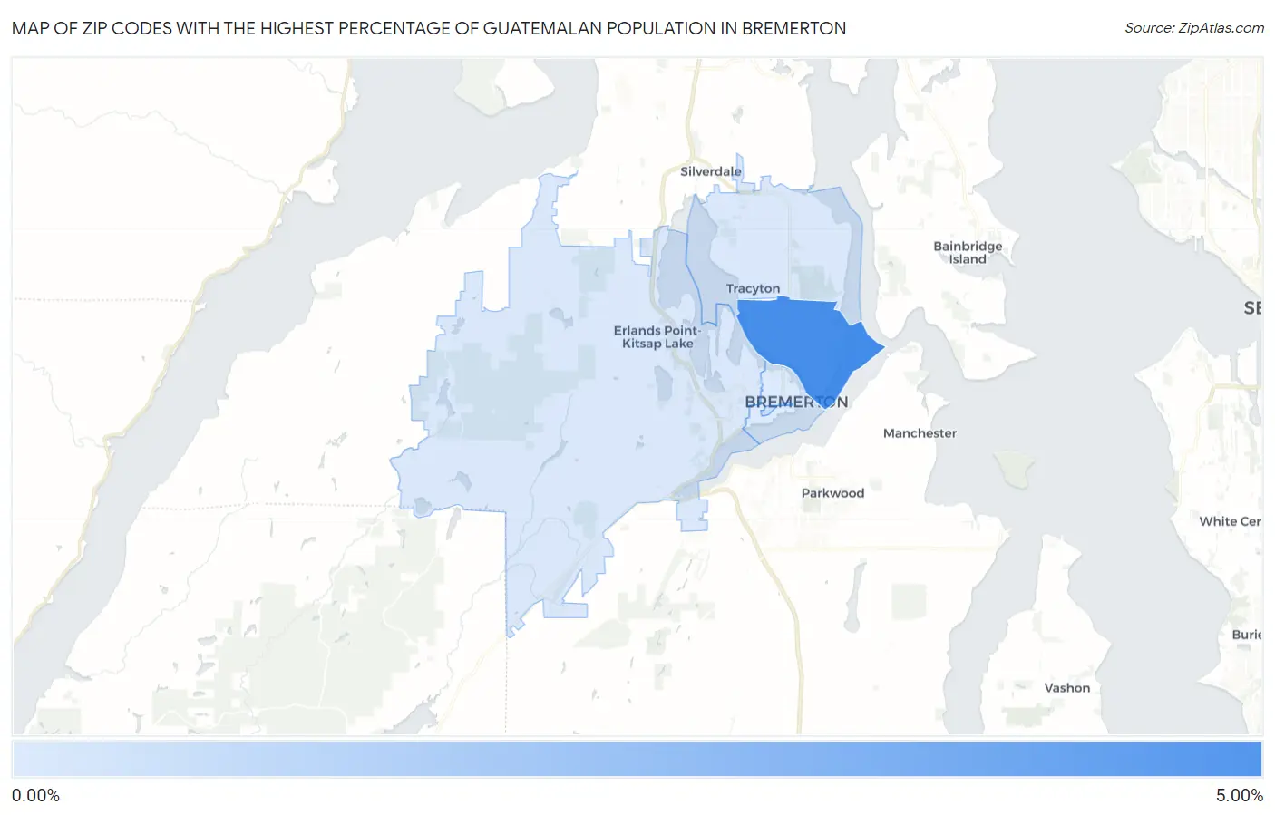 Zip Codes with the Highest Percentage of Guatemalan Population in Bremerton Map