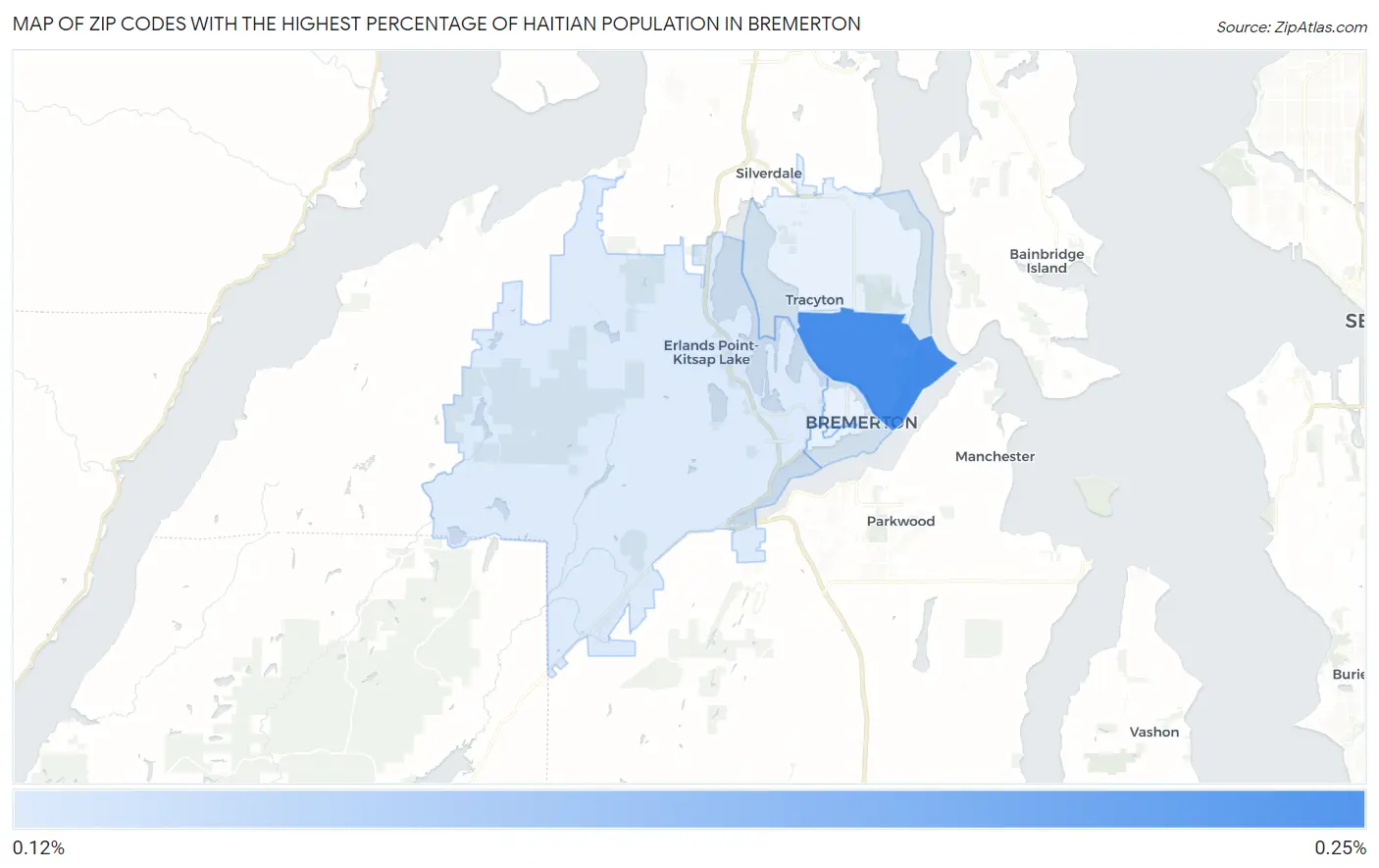 Zip Codes with the Highest Percentage of Haitian Population in Bremerton Map