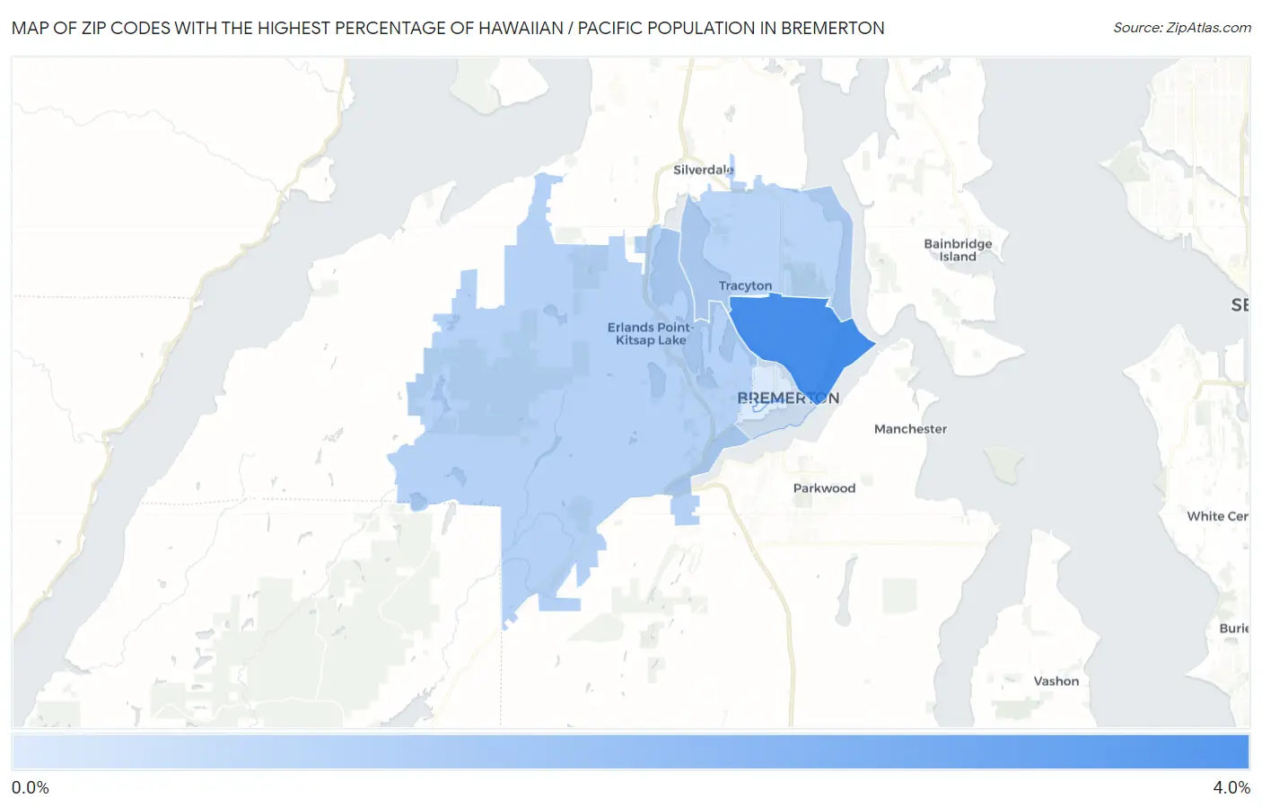 Zip Codes with the Highest Percentage of Hawaiian / Pacific Population in Bremerton Map