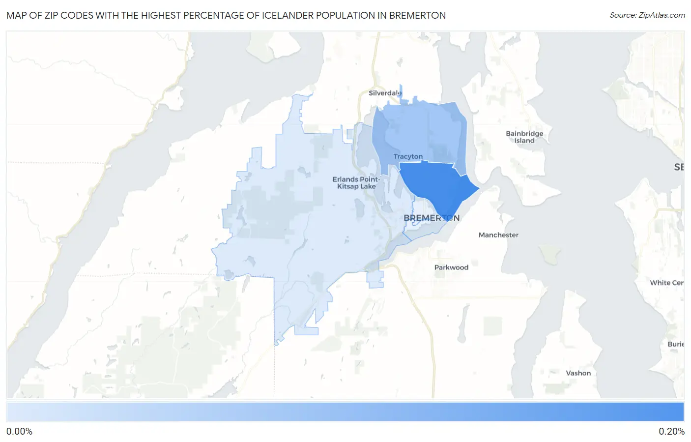 Zip Codes with the Highest Percentage of Icelander Population in Bremerton Map