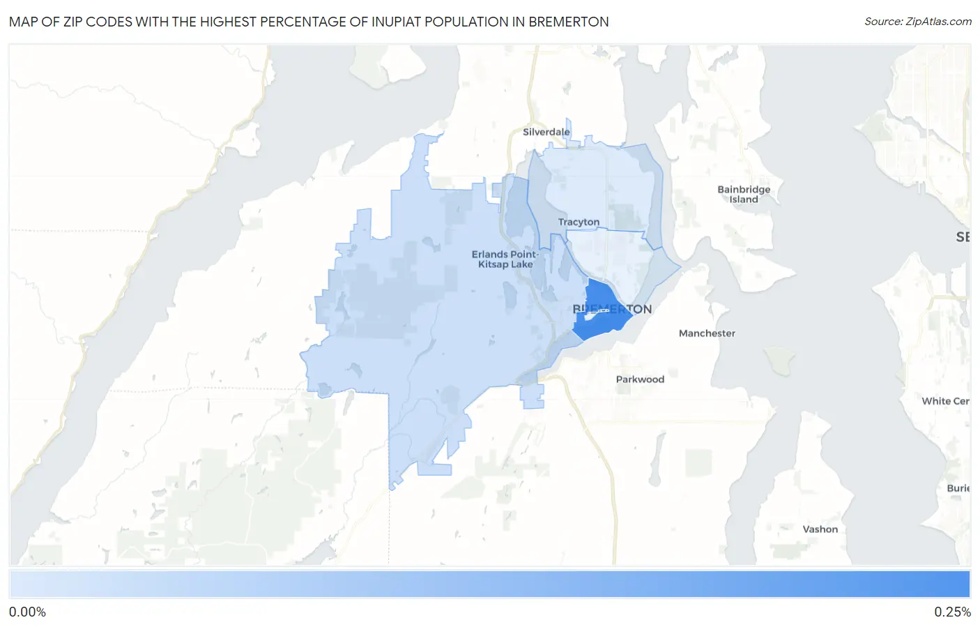 Zip Codes with the Highest Percentage of Inupiat Population in Bremerton Map