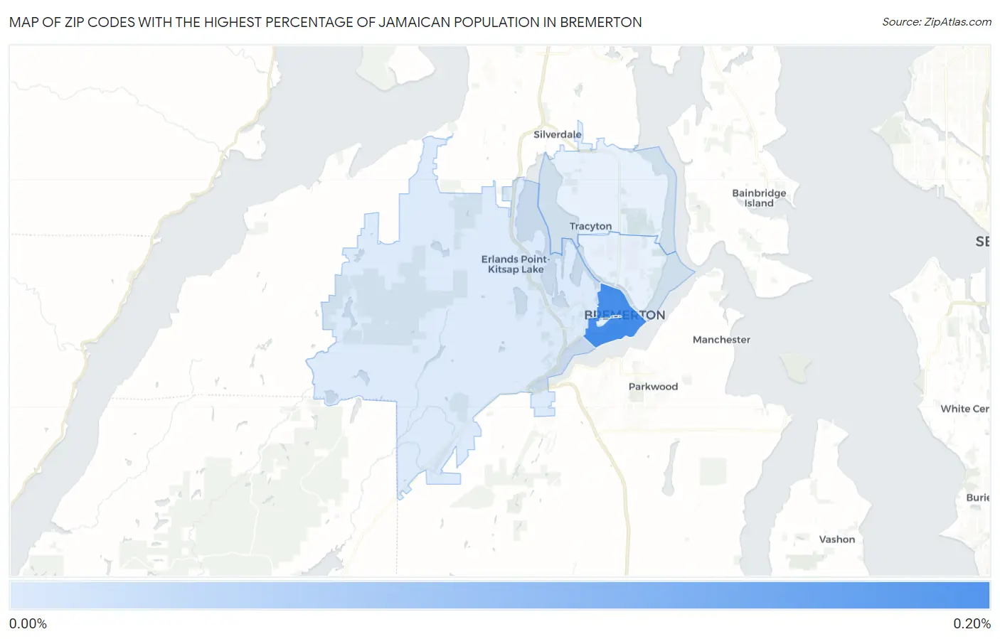 Zip Codes with the Highest Percentage of Jamaican Population in Bremerton Map
