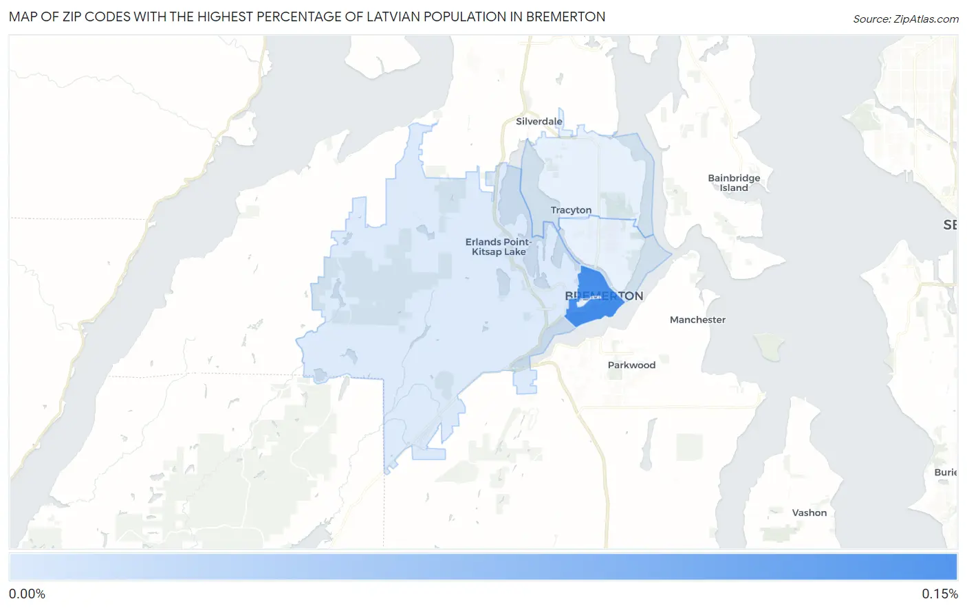 Zip Codes with the Highest Percentage of Latvian Population in Bremerton Map