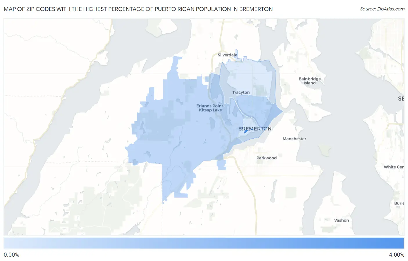 Zip Codes with the Highest Percentage of Puerto Rican Population in Bremerton Map