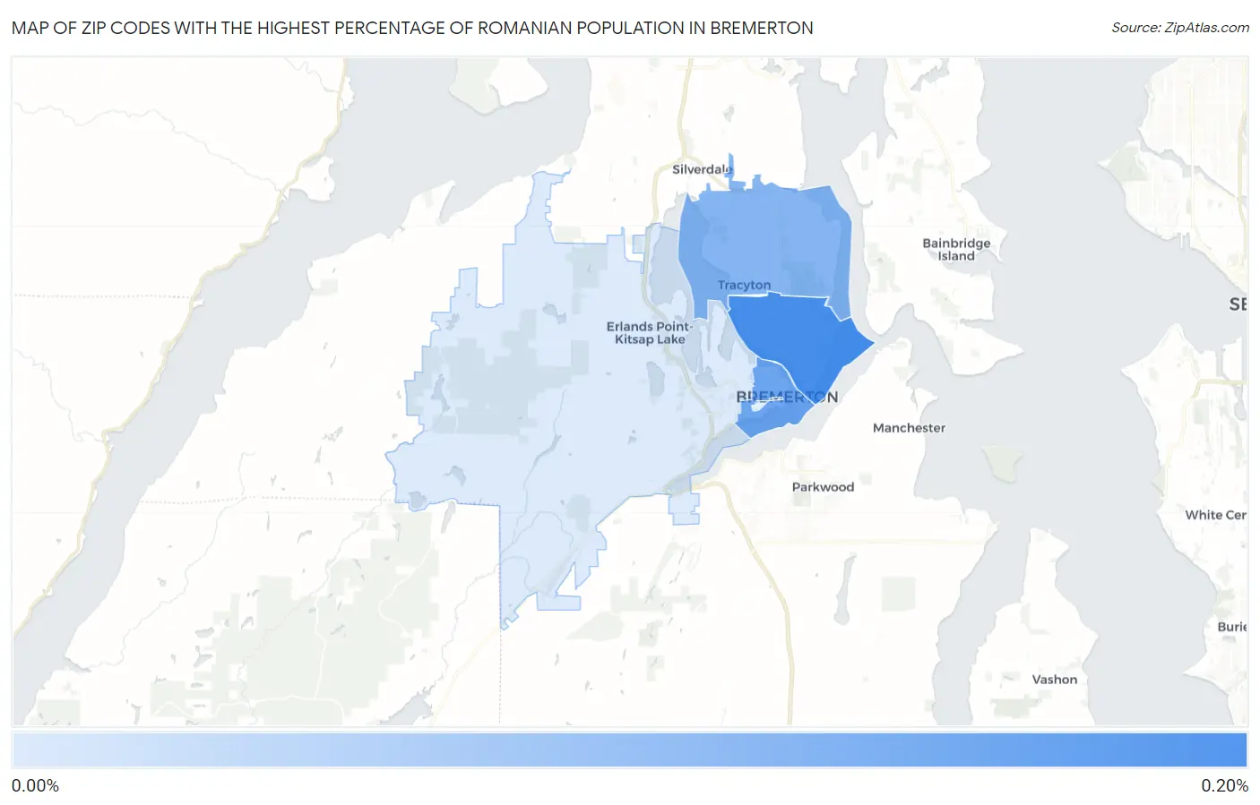 Zip Codes with the Highest Percentage of Romanian Population in Bremerton Map