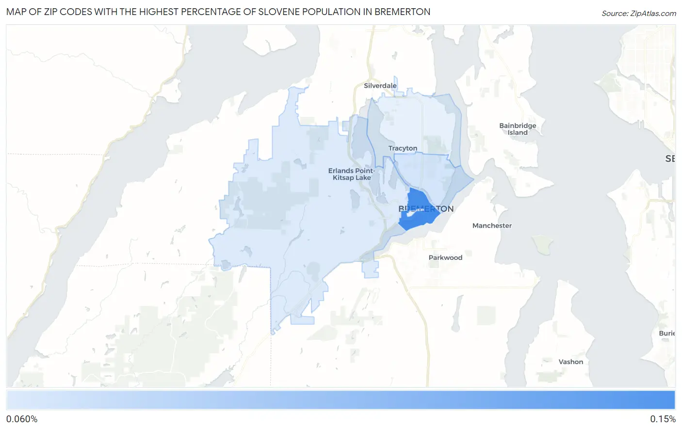 Zip Codes with the Highest Percentage of Slovene Population in Bremerton Map