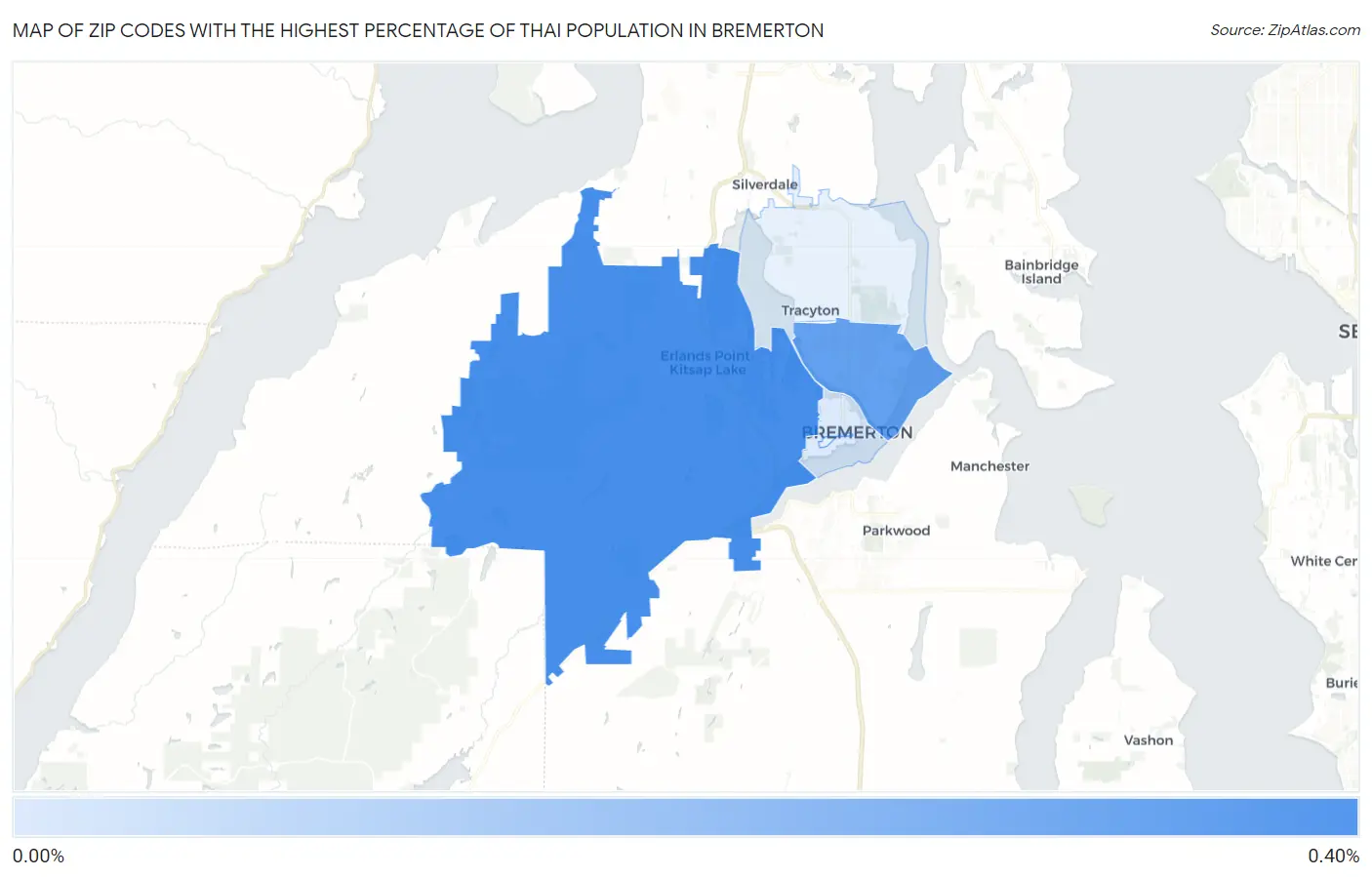 Zip Codes with the Highest Percentage of Thai Population in Bremerton Map