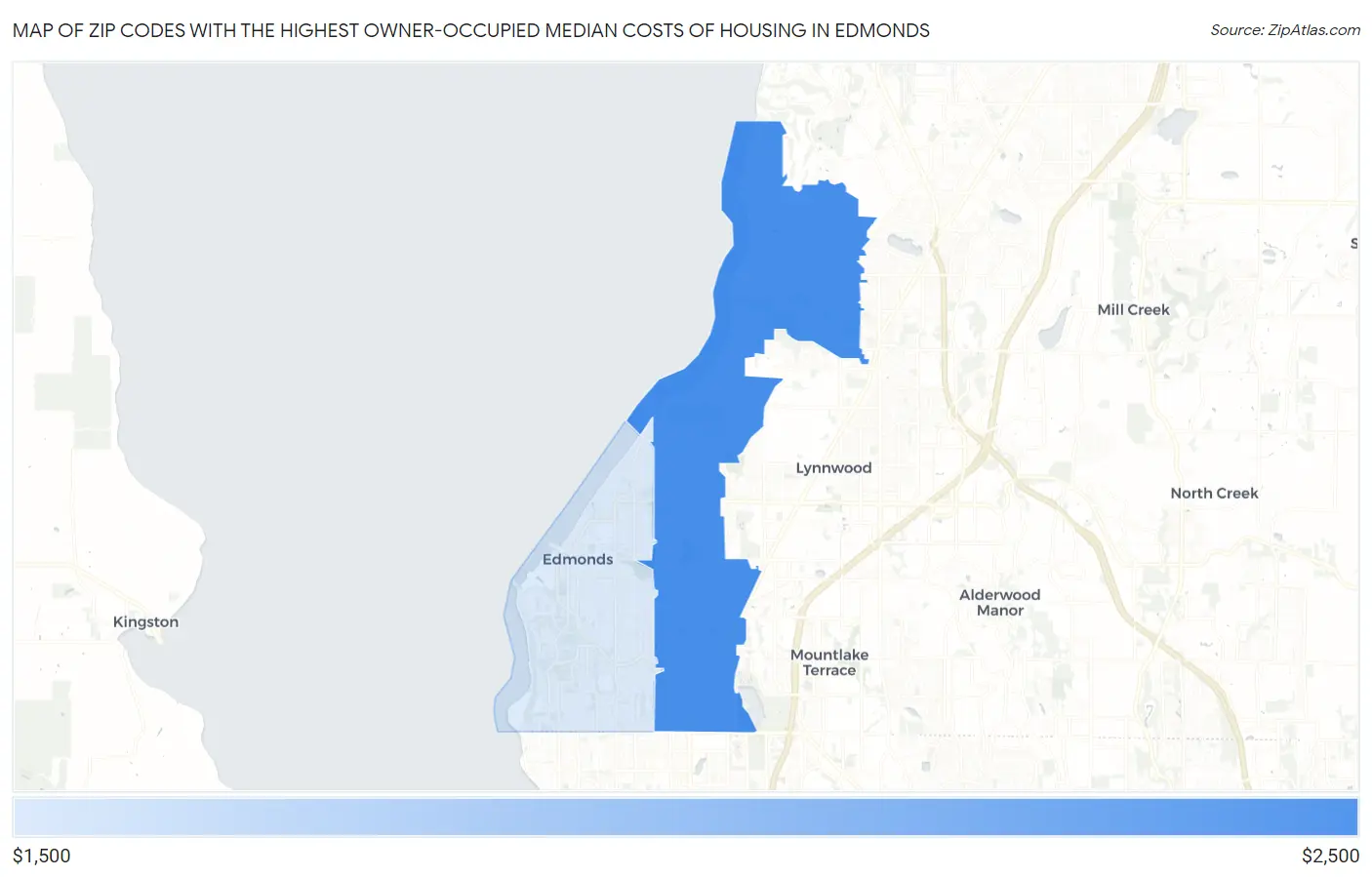 Zip Codes with the Highest Owner-Occupied Median Costs of Housing in Edmonds Map