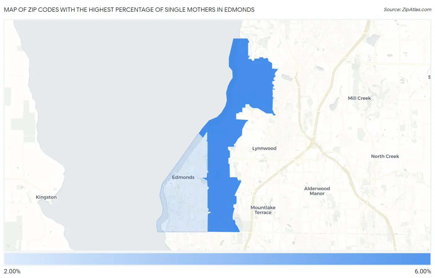 Zip Codes with the Highest Percentage of Single Mothers in Edmonds Map