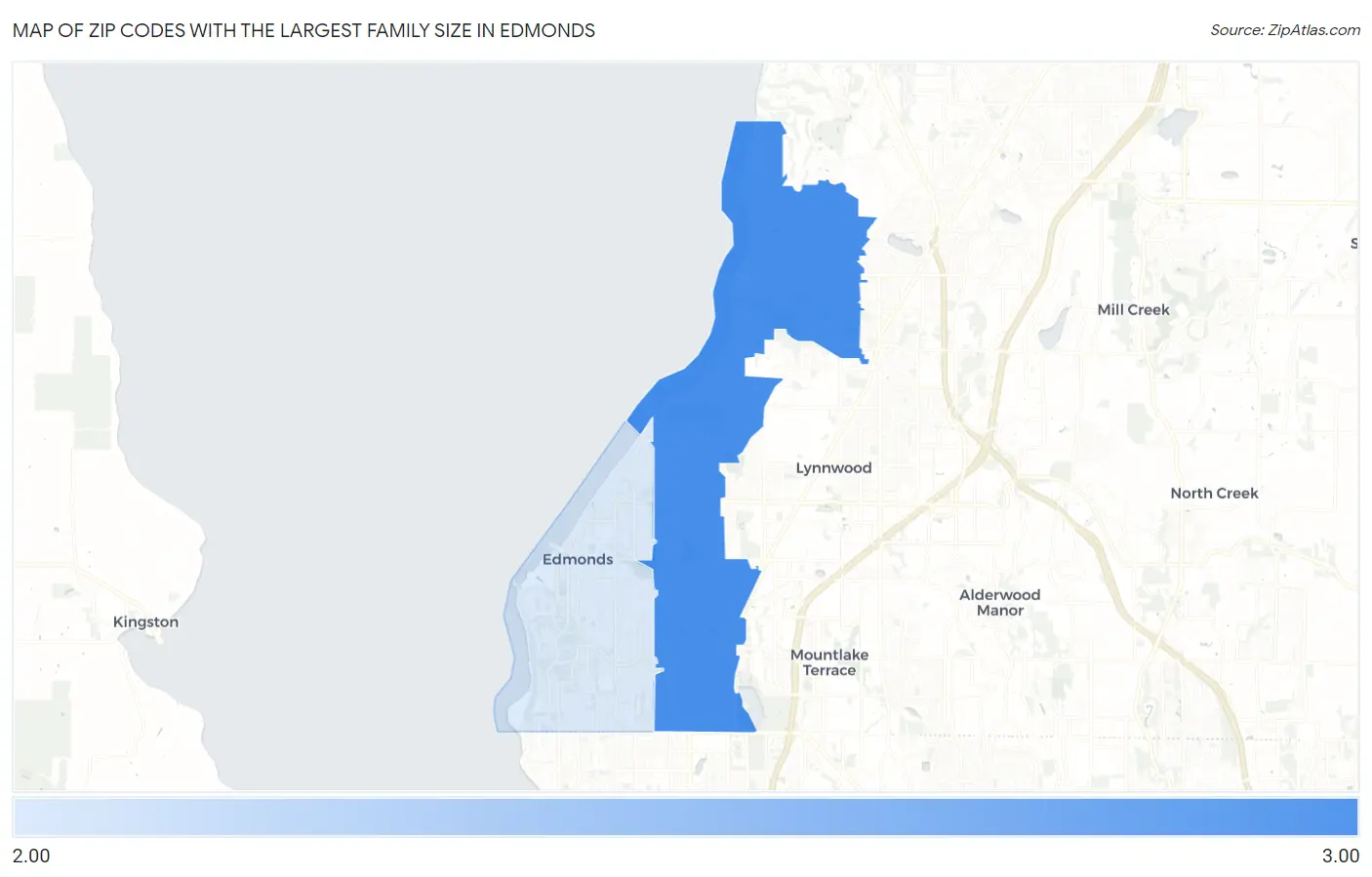Zip Codes with the Largest Family Size in Edmonds Map