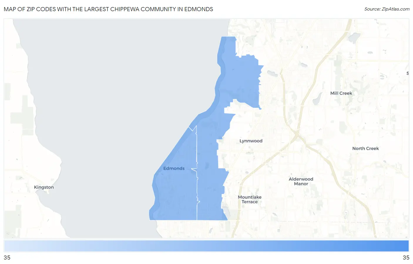 Zip Codes with the Largest Chippewa Community in Edmonds Map