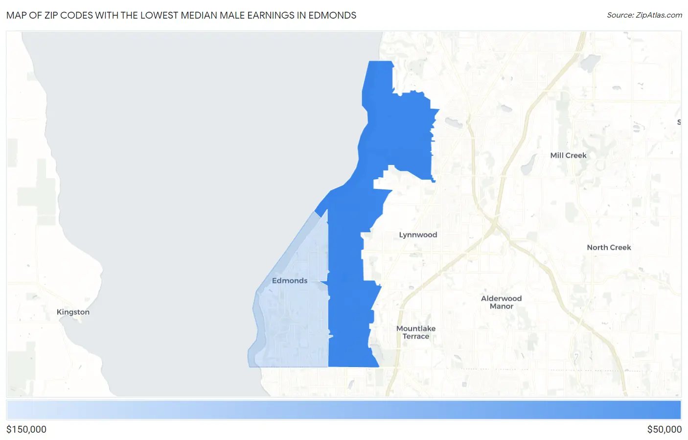Zip Codes with the Lowest Median Male Earnings in Edmonds Map
