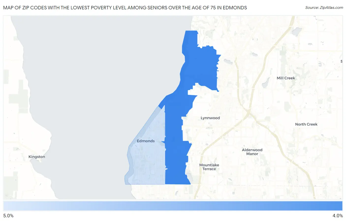 Zip Codes with the Lowest Poverty Level Among Seniors Over the Age of 75 in Edmonds Map