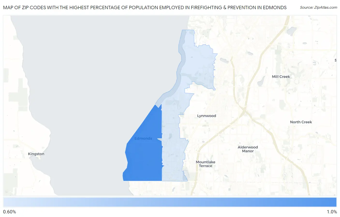 Zip Codes with the Highest Percentage of Population Employed in Firefighting & Prevention in Edmonds Map