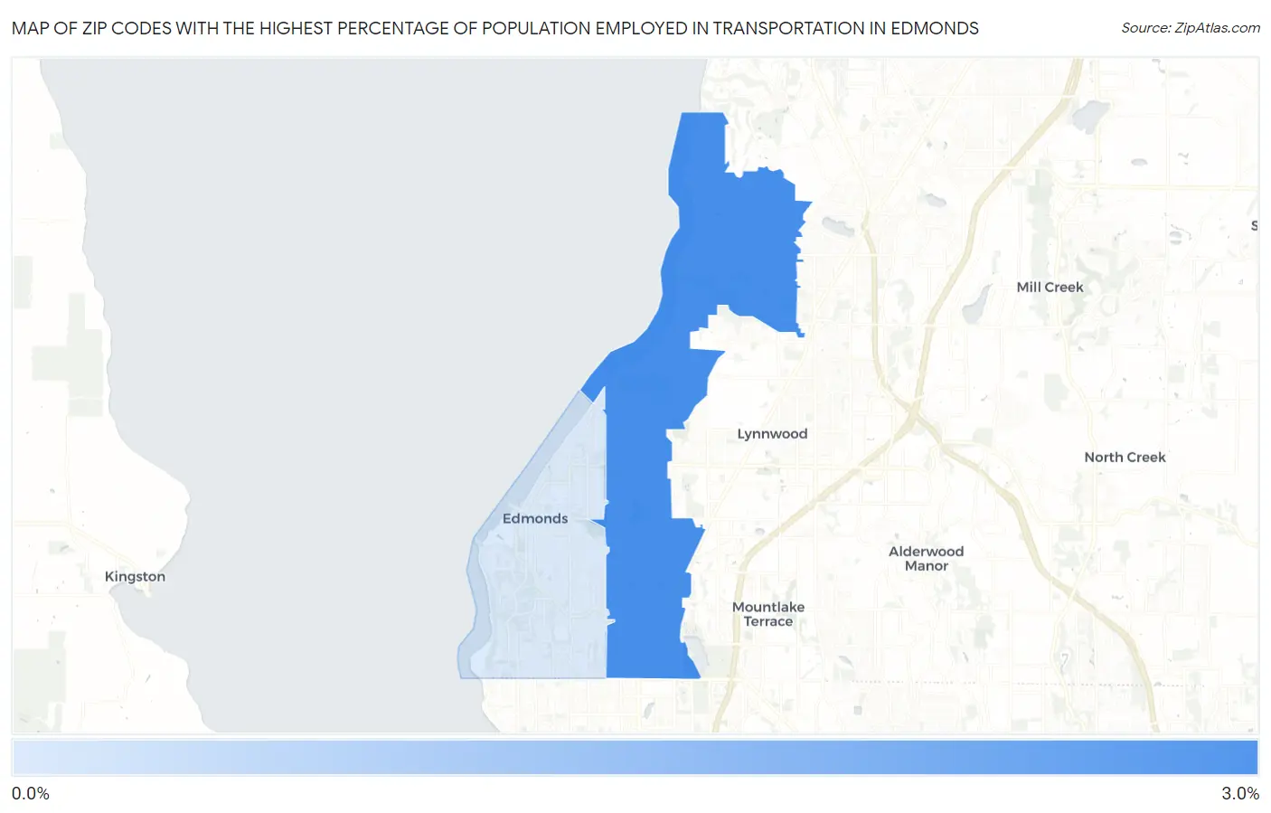 Zip Codes with the Highest Percentage of Population Employed in Transportation in Edmonds Map