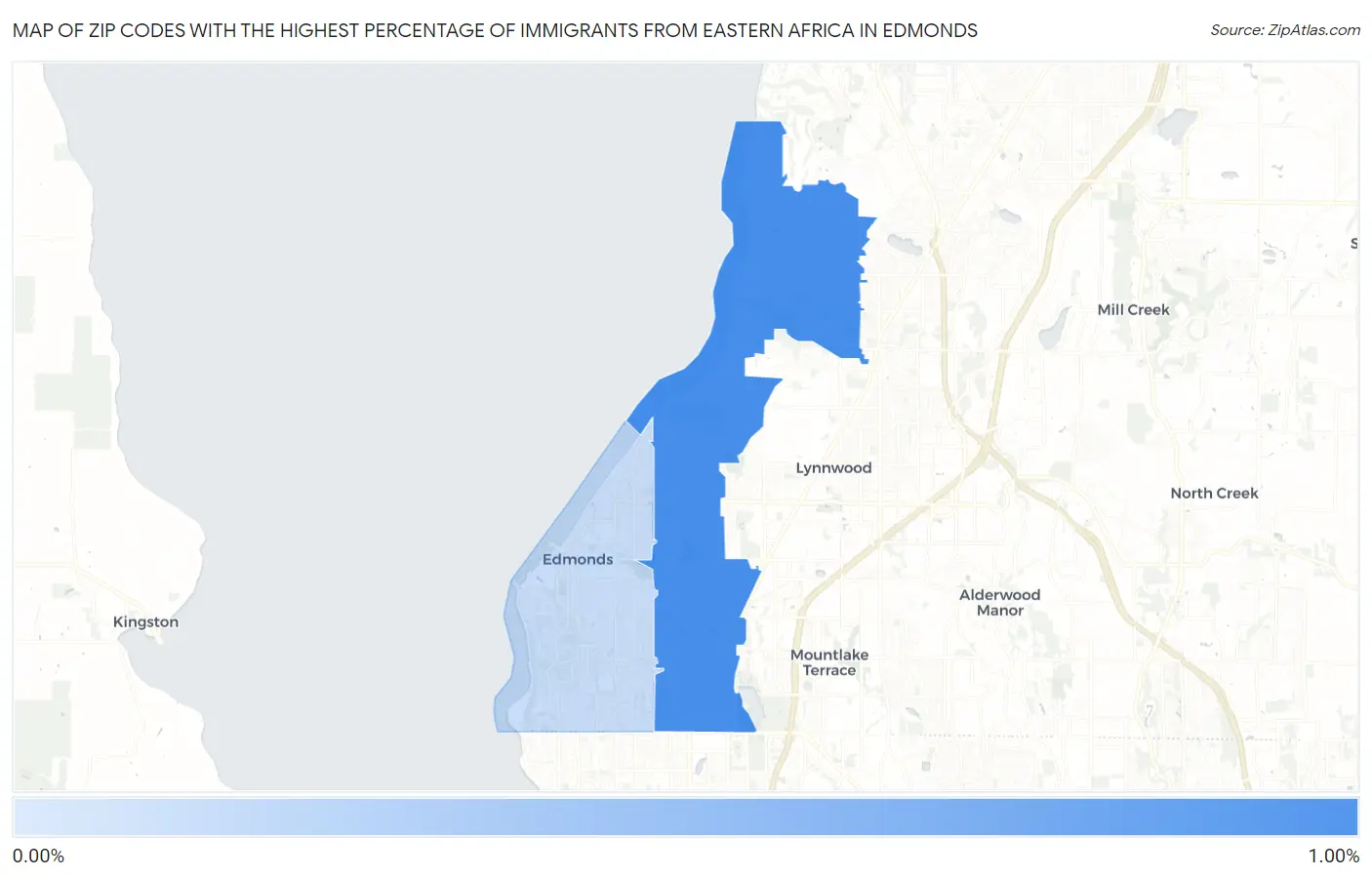 Zip Codes with the Highest Percentage of Immigrants from Eastern Africa in Edmonds Map